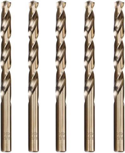 5-Pc M35 Cobalt Drill Bit Set, 13/32" Twist Bits for Hard Metal | 135° Self-Centering Split Point, Fast Chip Evacuation Dual Flutes, DIN338 Straight Shank, Bronze Finish, PP Storage Case in Kuwait