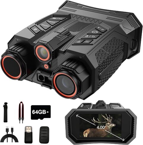 5K 96MP Night Vision Goggles | 4'' LCD Screen Night Vision Binoculars & 10X Zoom with Infrared, 4000mAh Rechargeable Battery, 64GB TF Card, Video and Sound Recording for Camping, Black in Saudi Arabia