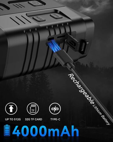 5K 96MP Night Vision Goggles | 4'' LCD Screen Night Vision Binoculars & 10X Zoom with Infrared, 4000mAh Rechargeable Battery, 64GB TF Card, Video and Sound Recording for Camping, Black in Saudi Arabia