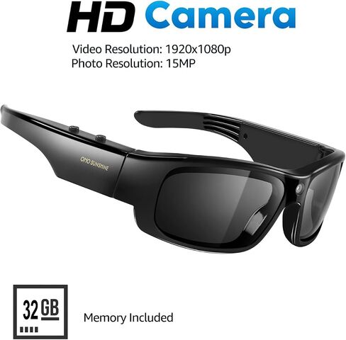 OhO sunshine Camera Glasses,16M Resolution H.265 1080P Smart Glasses with UV400 Sunglasses Lens for Outdoor Sport,Unisex in Kuwait