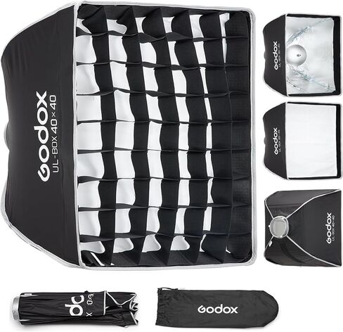 Godox 16" Small Square Softbox Quick Release, UL 40x40cm Universal Bowens Mount Soft Box Fast Setup for Studio Photography, Streaming, Video Lights with Diffusers/Honeycomb Grid/Diffuser Plate in Kuwait