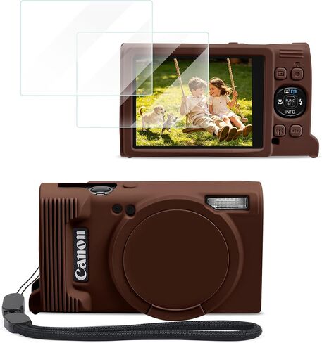 Case for Canon PowerShot ELPH 360/IXY 650 Camera, Soft Silicone Protective Case, Slim Fit Sleeve with Removable Lens Cover, Screen Protector and Wrist Strap Accessories, Anti-Scratch - Black in Kuwait