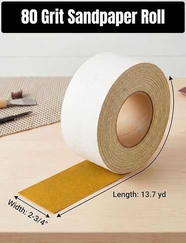 HFKPJRT 80 Grit Sandpaper Roll - Hook and Loop Backing Emery Cloth for Hand Sanders, Sanding Blocks for Wood, Automotive, Metal - Longboard Sanding Paper 14 Yards 2-3/4" Wide in Kuwait