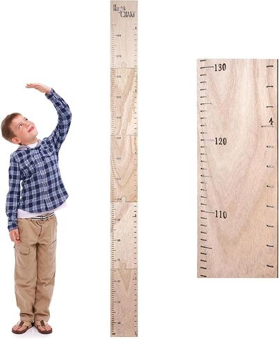 HOMEE Wooden Kids Growth Height Chart for Nursery & Kid Room Wall Decor | Natural Wood Height Ruler Measurement for Kids, Adhesive Mounting, Easy to Install, Record Children's Height Changes in Kuwait
