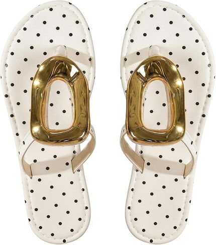 Verdusa Women's Metal Polka Dots Leather Sandals Open Toe Slip on Shoes Summer Flip Flops in Kuwait