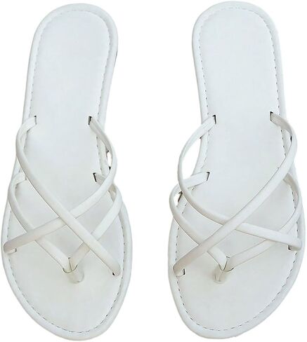 GORGLITTER Women's Crisscross Strappy Flip Flops Dressy Open Toe Vacation Comfortable Slip on Flat Thong Sandals in Kuwait