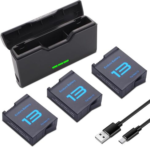3-Pack Battery with 3-Channel Battery Charger Station for Hero 13 Mission 1 | Mission 1 Pro Camera, Come with 2 Batteries and 3 Slot Battery Charging Station Camera 8.17Wh 2100mAh High capacity in Kuwait