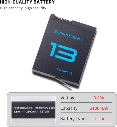3-Pack Battery with 3-Channel Battery Charger Station for Hero 13 Mission 1 | Mission 1 Pro Camera, Come with 2 Batteries and 3 Slot Battery Charging Station Camera 8.17Wh 2100mAh High capacity in Kuwait
