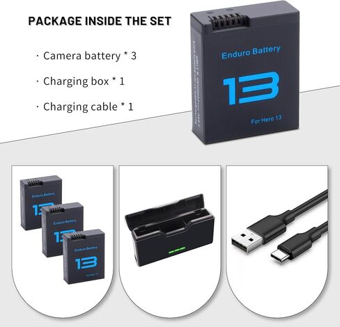 3-Pack Battery with 3-Channel Battery Charger Station for Hero 13 Mission 1 | Mission 1 Pro Camera, Come with 2 Batteries and 3 Slot Battery Charging Station Camera 8.17Wh 2100mAh High capacity in Kuwait