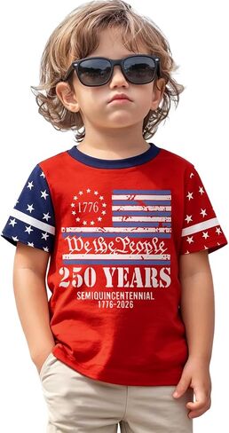 CM C&M WODRO Toddler Kid 4th of July Shirt Boy American Flag T-Shirt 250th Anniversary USA Shirt Patriotic Graphic Tee Tops in Kuwait