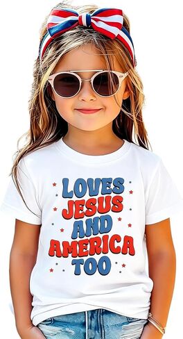 GLIGLITTR Toddler 4th of July Shirt Boys Girls Loves Jesus and America Too Shirts Kids 250 Anniversary USA Patriotic Tee Tops in Kuwait