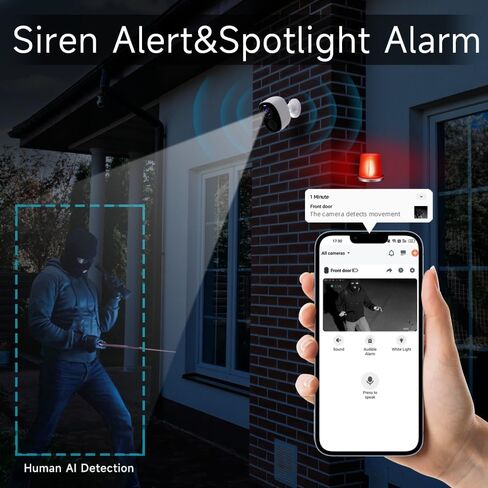 4Pack Security Cameras Wireless Outdoor 2.4G&5G WIFI, 2K Battery Powered | Cameras for Home Security,Spotlight & Siren Alarm, 2-Way Audio, Color Night Vision, AI Detection,Works w/Alexa,Waterproof in Kuwait