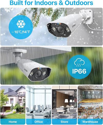ZOSI 4K PoE Security Camera System,Person Vehicle Detection,8 Port 16CH 8MP NVR with 2TB HDD,4pcs 4K Outdoor Indoor PoE IP Cameras,2 Way Audio,Spotlight Siren,Color Night Vision,for 24/7 Recording in Kuwait