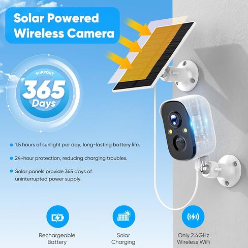 Solar Security Cameras Wireless Outdoor, 2K Solar Camera Wireless for Home, Color Night Vision, PIR Motion Detection, IP66 Waterproof, Cloud Storage/SD Card, Instant Alerts,2.4GHz WiFi (Black) in Kuwait