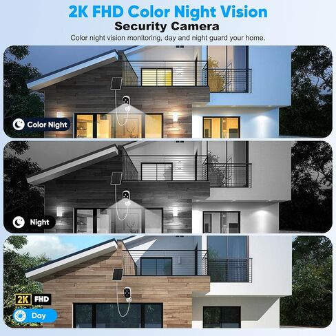 Solar Security Cameras Wireless Outdoor, 2K Solar Camera Wireless for Home, Color Night Vision, PIR Motion Detection, IP66 Waterproof, Cloud Storage/SD Card, Instant Alerts,2.4GHz WiFi (Black) in Kuwait