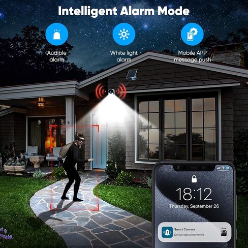 Solar Security Cameras Wireless Outdoor, 2K Solar Camera Wireless for Home, Color Night Vision, PIR Motion Detection, IP66 Waterproof, Cloud Storage/SD Card, Instant Alerts,2.4GHz WiFi (Black) in Kuwait