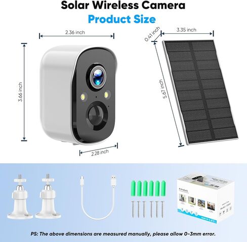 Solar Security Cameras Wireless Outdoor, 2K Solar Camera Wireless for Home, Color Night Vision, PIR Motion Detection, IP66 Waterproof, Cloud Storage/SD Card, Instant Alerts,2.4GHz WiFi (Black) in Kuwait