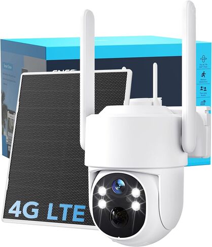 GNCC 4G LTE Cellular Security Camera Wireless Outdoor, No WiFi Solar Camera | 360° View, Built-in Virtual SIM Card, 2K Color Night Vision, AI Detection, Siren Alarm, Off-Grid for Cabin, Jobsite, US Only in Kuwait