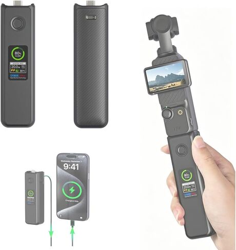 Coyktonty Battery Handle for DJI Osmo Pocket 4P/Pocket 4 3/Xtra Muse with LCD Full Color Display,Built-in 5000mAh Battery Fast Charging and Reserved 1/4"Thread,Maximum Power: 20W in Kuwait