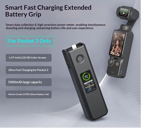 Coyktonty Battery Handle for DJI Osmo Pocket 4P/Pocket 4 3/Xtra Muse with LCD Full Color Display,Built-in 5000mAh Battery Fast Charging and Reserved 1/4"Thread,Maximum Power: 20W in Kuwait