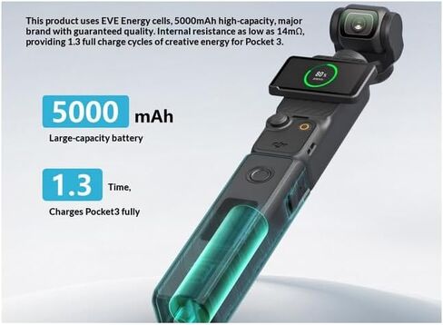 Coyktonty Battery Handle for DJI Osmo Pocket 4P/Pocket 4 3/Xtra Muse with LCD Full Color Display,Built-in 5000mAh Battery Fast Charging and Reserved 1/4"Thread,Maximum Power: 20W in Kuwait