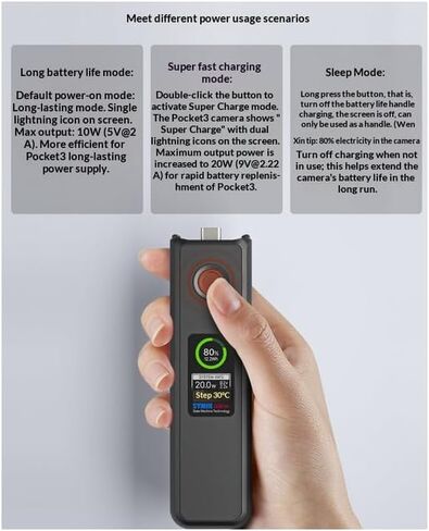 Coyktonty Battery Handle for DJI Osmo Pocket 4P/Pocket 4 3/Xtra Muse with LCD Full Color Display,Built-in 5000mAh Battery Fast Charging and Reserved 1/4"Thread,Maximum Power: 20W in Kuwait