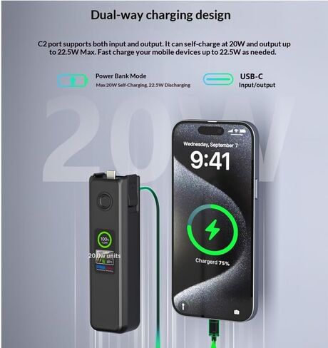 Coyktonty Battery Handle for DJI Osmo Pocket 4P/Pocket 4 3/Xtra Muse with LCD Full Color Display,Built-in 5000mAh Battery Fast Charging and Reserved 1/4"Thread,Maximum Power: 20W in Kuwait