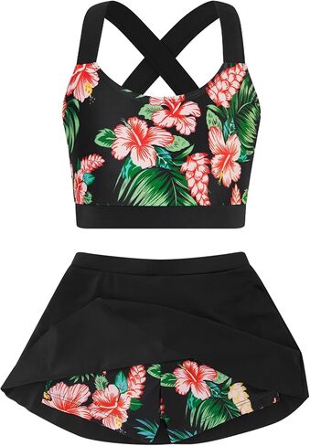 Girls 2 Piece Tankini Swimsuit Summer Boyshort Bathing Suit with Beach Skirt Swimwear 5-16 Years in Saudi Arabia