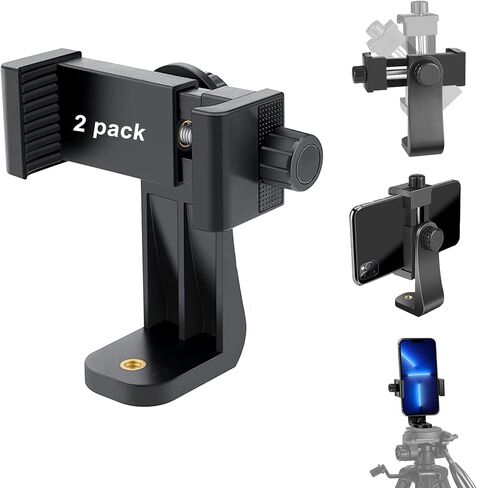 Cell Phone Tripod Mount Adapter, Universal Phone Holder Adjustable Clamp, 360 Degree Rotatable Bracket 1/4" Screw Clip for iPhone, Samsumg, Selfie Stick, Monopod (Black-2 Pack) in Kuwait