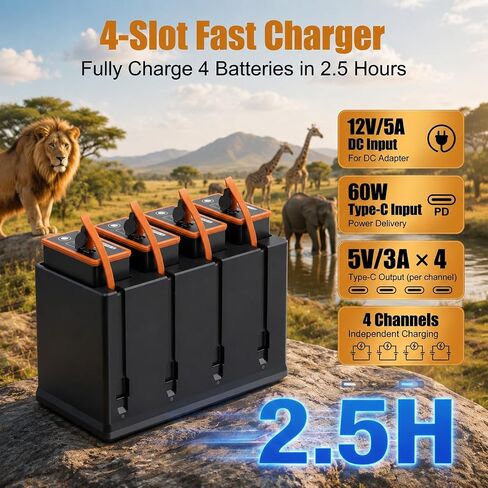 Charger for Moultrie Edge Series Cellular Trail Camera Battery, 4-Channel Charging Station for Moultrie Edge, Edge PRO,Edge 2, Edge 2 PRO Rechargeable Battery in Kuwait