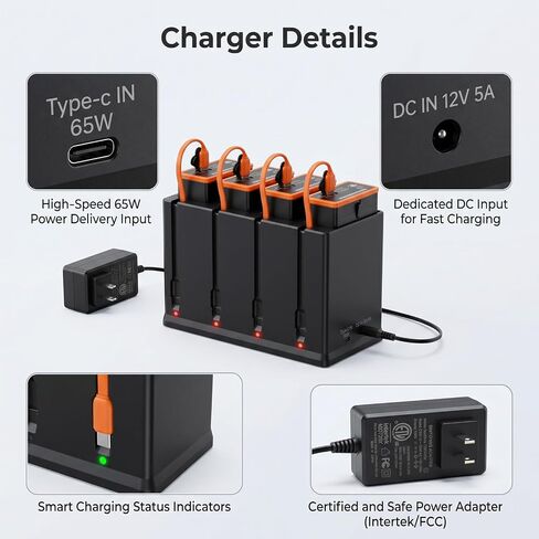 Charger for Moultrie Edge Series Cellular Trail Camera Battery, 4-Channel Charging Station for Moultrie Edge, Edge PRO,Edge 2, Edge 2 PRO Rechargeable Battery in Kuwait