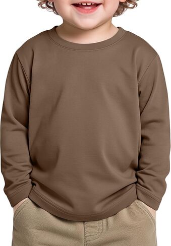 Toddler Cotton Long Sleeve Shirts | Baby Crew Neck T-shirts, for 18 Months-5T, Boy and Girl, Relaxed Fit, Kids Basic Clothes, Layer Tops, Daily Casual, School in Kuwait