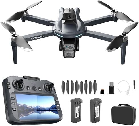 XT606 GPS Drone with 4K Camera for Adults, Camera Drone with 4.3" HD Screen | GPS Follow & Auto Return, Long Range Transmission, 60 Mins Flight Time, Foldable Drone with Brushless Motor, Under 249g in Kuwait