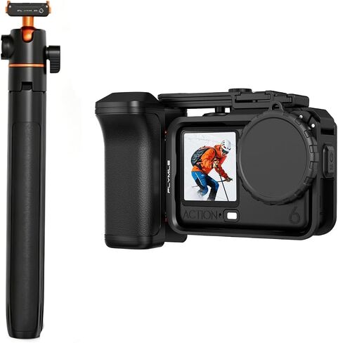 BRDRC Grip Kit with Cage & 55'' Magnetic Quick Release Selfie Stick Tripod Bundle, Handle Holder Expansion Mount with Shutter Button Quick Release Adapter Cold Shoe for DJI Osmo Action 6 in Kuwait