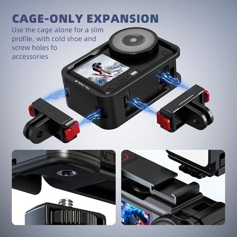 BRDRC Grip Kit with Cage & 55'' Magnetic Quick Release Selfie Stick Tripod Bundle, Handle Holder Expansion Mount with Shutter Button Quick Release Adapter Cold Shoe for DJI Osmo Action 6 in Kuwait