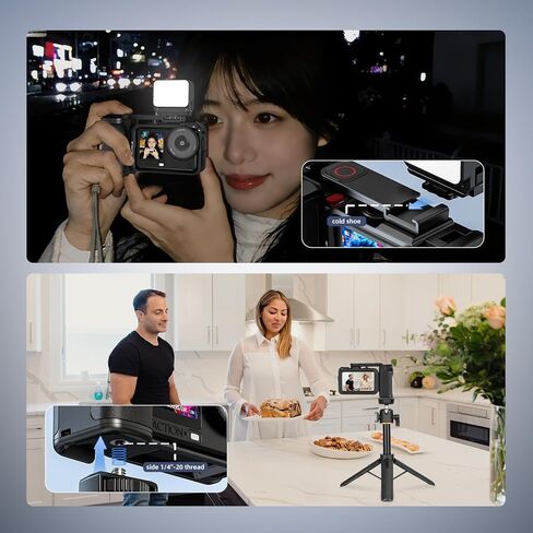 BRDRC Grip Kit with Cage & 55'' Magnetic Quick Release Selfie Stick Tripod Bundle, Handle Holder Expansion Mount with Shutter Button Quick Release Adapter Cold Shoe for DJI Osmo Action 6 in Kuwait