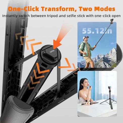 BRDRC Grip Kit with Cage & 55'' Magnetic Quick Release Selfie Stick Tripod Bundle, Handle Holder Expansion Mount with Shutter Button Quick Release Adapter Cold Shoe for DJI Osmo Action 6 in Kuwait