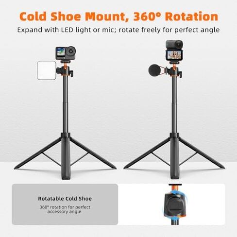 BRDRC Grip Kit with Cage & 55'' Magnetic Quick Release Selfie Stick Tripod Bundle, Handle Holder Expansion Mount with Shutter Button Quick Release Adapter Cold Shoe for DJI Osmo Action 6 in Kuwait