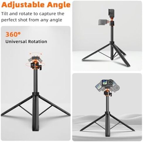 BRDRC Grip Kit with Cage & 55'' Magnetic Quick Release Selfie Stick Tripod Bundle, Handle Holder Expansion Mount with Shutter Button Quick Release Adapter Cold Shoe for DJI Osmo Action 6 in Kuwait