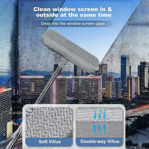 Boolavard Magic Window Cleaning Brush with a Telescopic Handle, Screen Cleaning Tool, Reusable Pet Hair Remover, Household Window and Door Cleaning Brush, Cleaning Supplies, Cleaning Tools in Kuwait