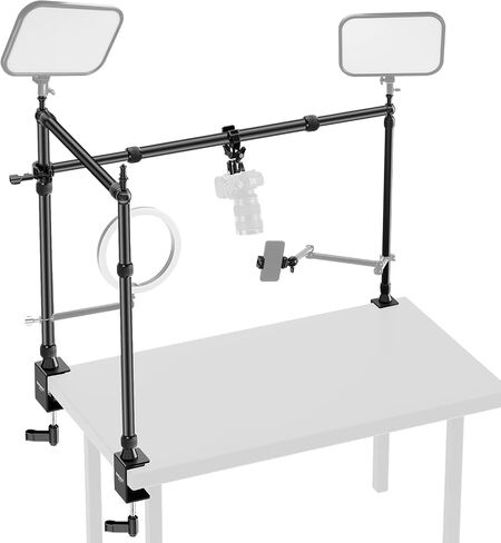 NEEWER Overhead Camera Mount Rig for Top Down Shots, Heavy Duty Steel Tabletop Mount Stand Multi Device Platform for Flat Lay Photography Lighting Cooking Drawing Crafts, For Desks≥3.3'/1m Long, ST100 in Kuwait