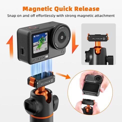 Tripod for DJI Osmo Nano/Osmo Action 6, 55" Magnetic Quick Release Selfie Stick Extension Rod Table Desk Portable Handle Grip Stand with Cold Shoe for DJI Osmo Nano/Action 6 Accessories in Kuwait