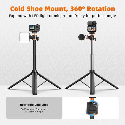 Tripod for DJI Osmo Nano/Osmo Action 6, 55" Magnetic Quick Release Selfie Stick Extension Rod Table Desk Portable Handle Grip Stand with Cold Shoe for DJI Osmo Nano/Action 6 Accessories in Kuwait
