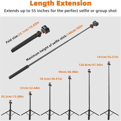Tripod for DJI Osmo Nano/Osmo Action 6, 55" Magnetic Quick Release Selfie Stick Extension Rod Table Desk Portable Handle Grip Stand with Cold Shoe for DJI Osmo Nano/Action 6 Accessories in Kuwait