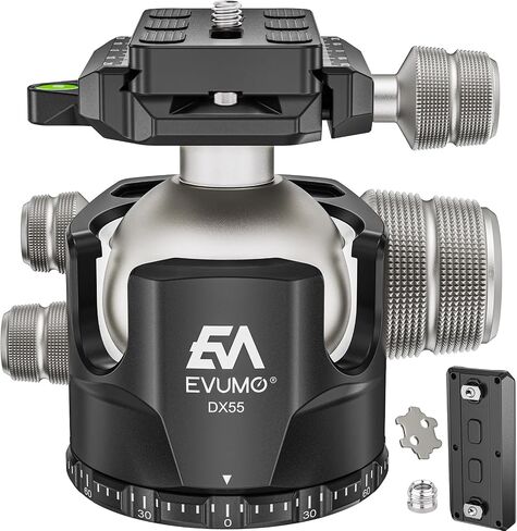 EVUMO DX55 Ball Head, 55mm Low Profile Heavy Duty CNC Panoramic Tripod Ball Head Mount with Mlok Arca Swiss Quick Release Plate for Camera Tripod Monopod DSLR Camcorder Telescope, Max Load 88lb/40kg in Kuwait