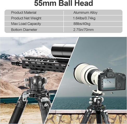 EVUMO DX55 Ball Head, 55mm Low Profile Heavy Duty CNC Panoramic Tripod Ball Head Mount with Mlok Arca Swiss Quick Release Plate for Camera Tripod Monopod DSLR Camcorder Telescope, Max Load 88lb/40kg in Kuwait