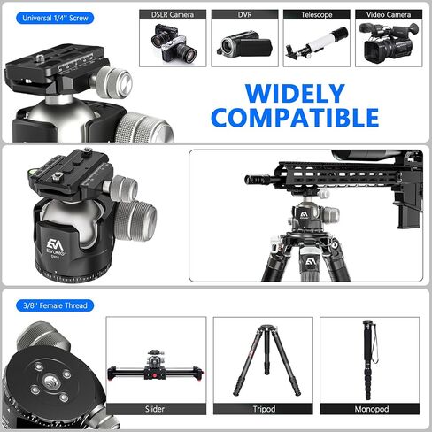 EVUMO DX55 Ball Head, 55mm Low Profile Heavy Duty CNC Panoramic Tripod Ball Head Mount with Mlok Arca Swiss Quick Release Plate for Camera Tripod Monopod DSLR Camcorder Telescope, Max Load 88lb/40kg in Kuwait
