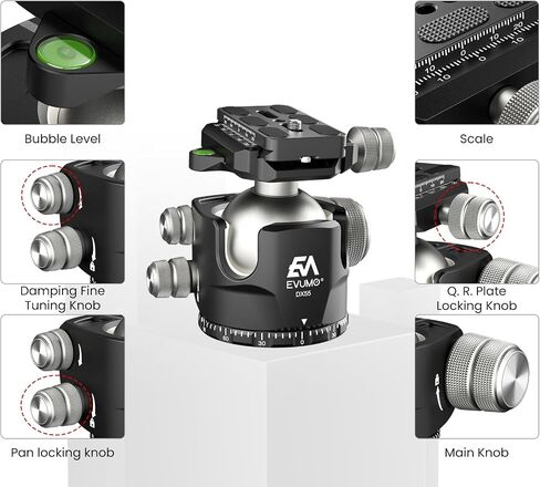 EVUMO DX55 Ball Head, 55mm Low Profile Heavy Duty CNC Panoramic Tripod Ball Head Mount with Mlok Arca Swiss Quick Release Plate for Camera Tripod Monopod DSLR Camcorder Telescope, Max Load 88lb/40kg in Kuwait