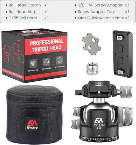 EVUMO DX55 Ball Head, 55mm Low Profile Heavy Duty CNC Panoramic Tripod Ball Head Mount with Mlok Arca Swiss Quick Release Plate for Camera Tripod Monopod DSLR Camcorder Telescope, Max Load 88lb/40kg in Kuwait