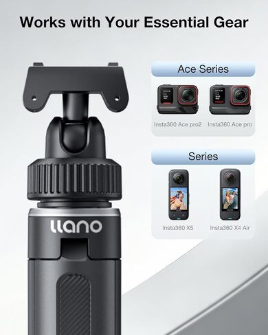 llano 16" Magnetic Action Camera Tripod for Insta 360 Ace pro 2/1, X5, X4, Mini Tripod with Magsafe Quick Release Adapter, Small Selfie Stick, 360° Ball Head, Portable, Lightweight, Black in Kuwait